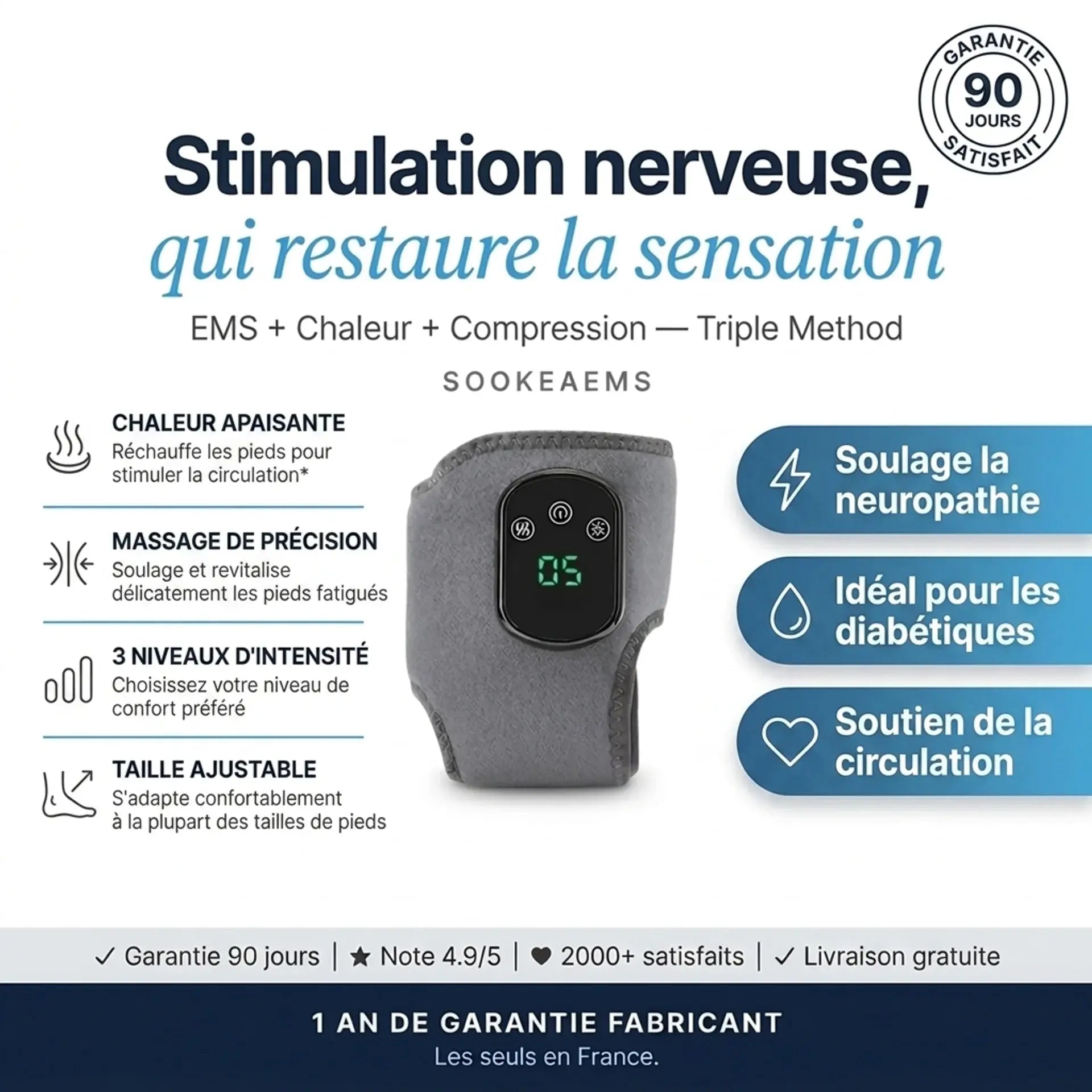 Masseur de pieds thérapeutique 3-en-1
